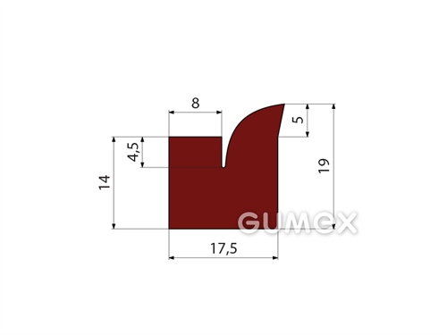 "V" Silikonprofil, 19x17,5mm, 65°ShA, -60°C/+275°C, rotbraun, 